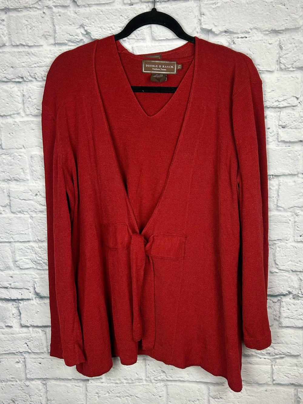 Double D Ranch 2 Piece Linen Blend Tank Cardigan Set Red XL Western